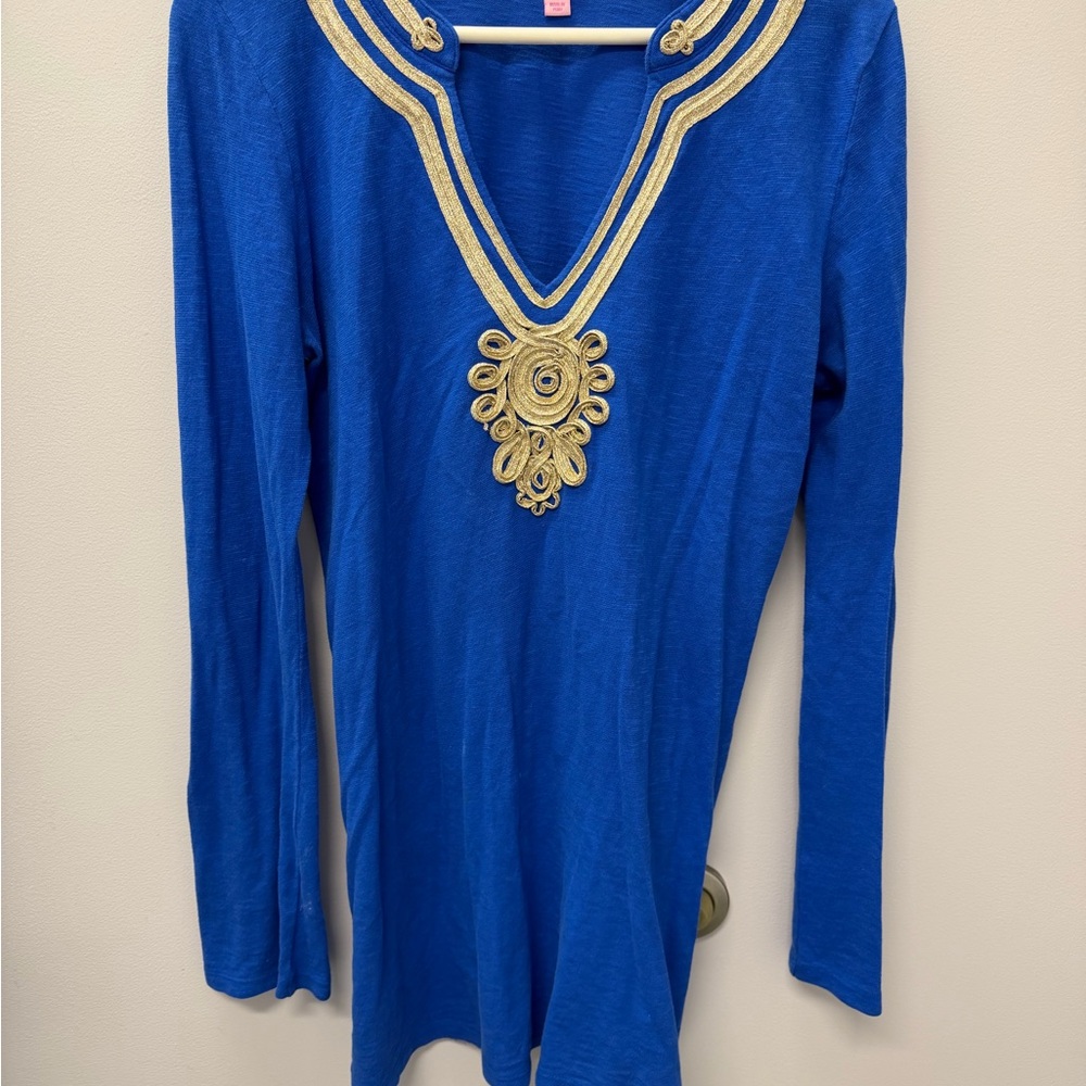 Lilly Pulitzer Emerson Royal Blue tunicTop with Gold Accents